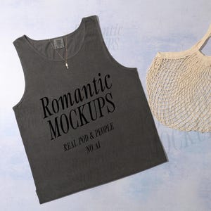 Comfort Colors 9360 Mockup Pepper CC9360 Flat Lay Tank Top POD Fisherman Beach Summer Aesthetic Dolce Vita