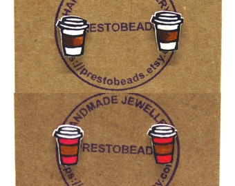 Boba Bubble Tea Stud Earrings Love Coffee Cup Studs Heart - Etsy