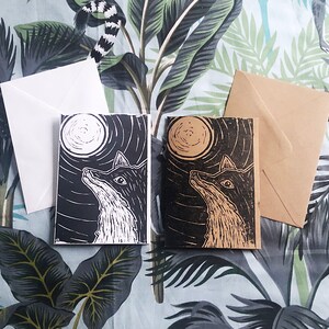 Moonlit Fox Lino Print A6 Greetings Card