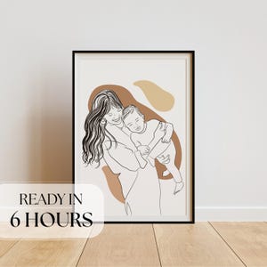 Mother's Day Personalized Family Portrait – Custom One Line Art – Unique Gift for Mom from Family – Digital Download