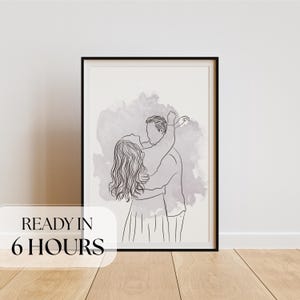 Custom One Line Art-portret van foto – Minimalistische tekening van stel en familie – Gepersonaliseerd jubileumcadeau – digitaal bestand
