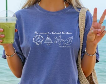 The Summer I Turned Thirteen Shirt, Vintage Birthday Tee, Custom Age Year Shirt, Beach Birthday Gift, Happy 13th Bday Shirt,Coastal Birthday