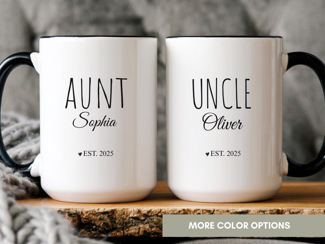 Personalized Aunt and Uncle Mug Set Pregnancy Reveal Gift, New Auntie ...