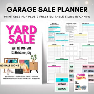 Garage Sale Planner Printable | Yard Sale Organizer PDF | Yard Sale Sign Template | Declutter Checklist | Instant Download