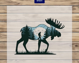 Rustic Moose DTF Heat Transfer: Woodland Wildlife, Ready to Press