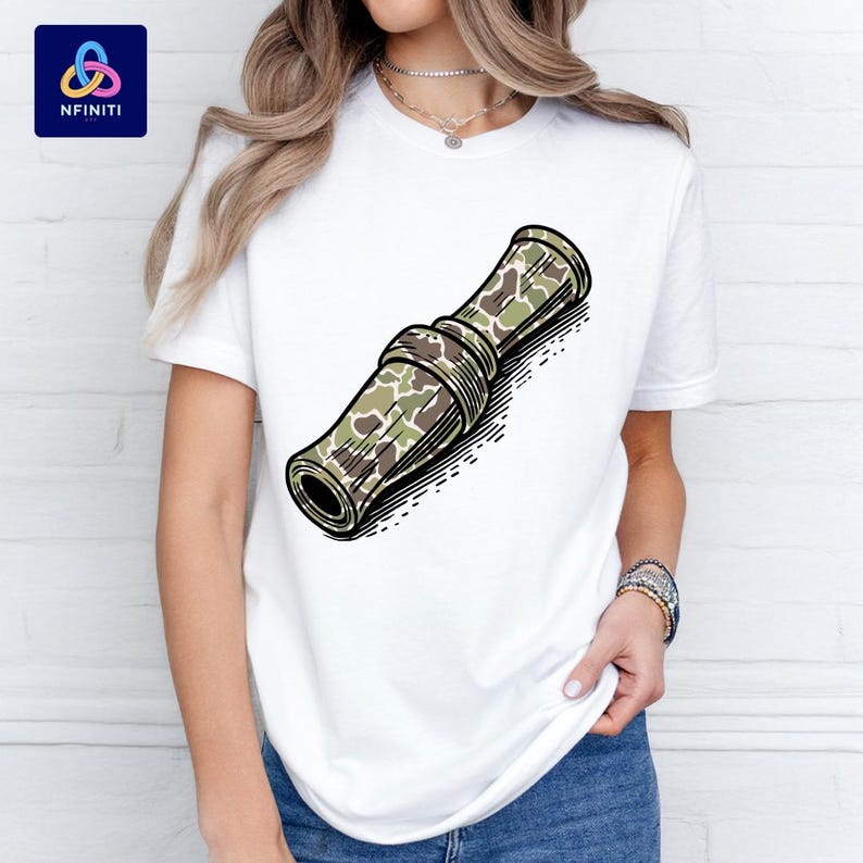 a woman wearing a white t - shirt with a rolled up tube on it
