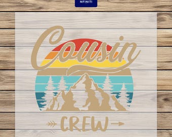 Retro Camper Cousin Crew DTF Decal: Iron-On Hiking Transfer