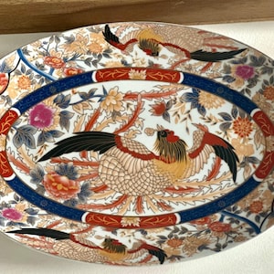 Decorative Plate—Vintage Moroccan taous—Decorative porcelain dish—Oriental style with floral and bird motifs