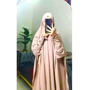 Umrah Abaya Dress with Khimar: Smoked Sleeves, Modest Muslim Clothing | 2 pieces abaya
