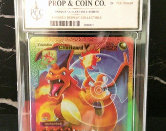 Charizard V Rainbow Foil Card - Encased Display Collectible - Prop & Coin Co.