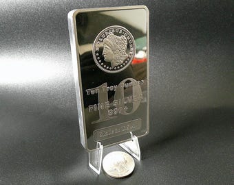 10oz Silver Bar with Morgan Silver Dollar Design (Not Real Silver) – 10–11oz Novelty Replica Bar