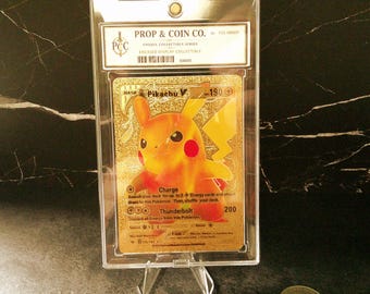 Pikachu Gold Foil Pokémon Display Card - Custom Encased Collectible - Prop & Coin Co