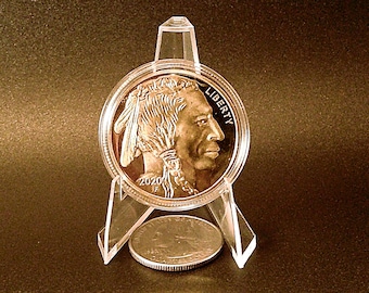 Golden Buffalo Nickel Replica Coin (Not Real Gold) – Native American & Bison Design – Gold Tone Collectible – Capsule Included