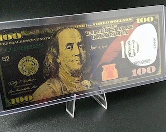 Gold Foil 100 Dollar Bill Black Edition - 24K Gold Plated Collectible Note - Display Piece for Desk or Shelf - Unique Gift Idea