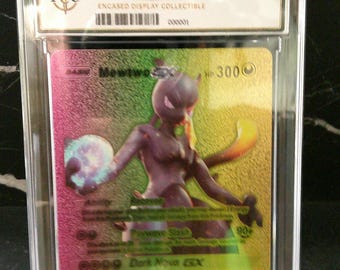Mewtwo GX Rainbow Foil Card - Encased Display Collectible - Prop & Coin Co.