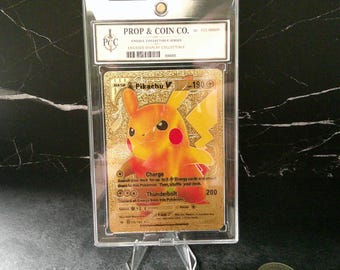 Pikachu Gold Foil Pokémon Display Card - Custom Encased Collectible - Prop & Coin Co