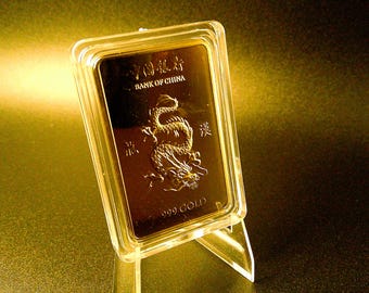 Bank of China 1oz Gold Bar Replica (Not Real Gold) – 24K Gold Plated Bullion Ingot – Collectible Photo Prop Gift