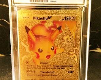 Pikachu Gold Foil Pokémon Display Card - Custom Encased Collectible - Prop & Coin Co
