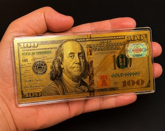 Gold Foil 100 Dollar Bill (Not Real Currency) – 24K Gold Plated Replica Note, Collectible Banknote