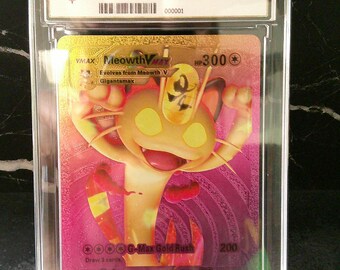 Meowth VMAX Rainbow Foil Card - Encased Display Collectible - Prop & Coin Co.