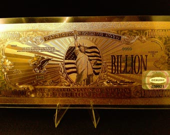 Billion Dollar Gold Foil Bill - 24K Gold Plated Novelty Collectible Note - Commemorative Display Piece - Souvenir - Gift Idea