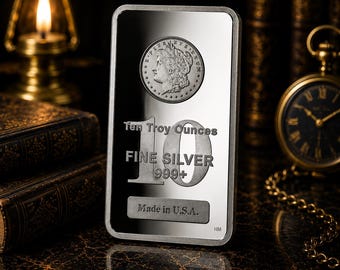10oz Silver Bar (Not Real Silver) – 10–11oz Novelty Replica Bar-with Morgan Silver Dollar Design