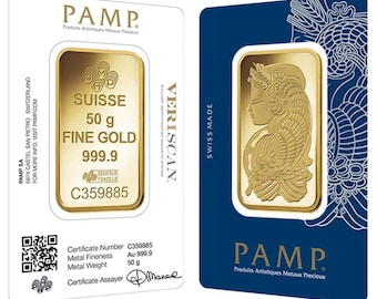 PAMP Suisse Lady Fortuna 50g Bullion Bar Replica (Not Real Gold) – 24K Gold Layered Ingot – Collectible Investor Prop Gift