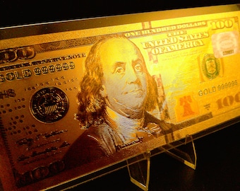 Gold Foil 100 Dollar Bill - 24K Gold Plated Currency Note - Collectible Display Piece - Desk Decor - Unique Gift Idea