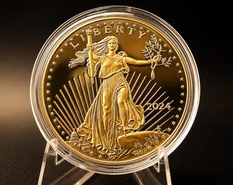 2024 American Eagle Gold Coin Replica - 1oz Gold Tone Prop Coin - Collectible Display Piece - US Coin Reproduction Collectors Gift