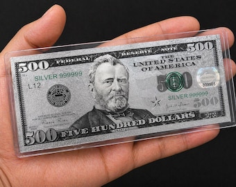 Silver Foil Collectible Note 500 Dollar Bill Replica (Not Real Currency) – Grant Design Display Piece – Gift Idea