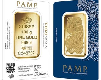 PAMP Suisse Lady Fortuna 100g Gold Bar Replica (Not Real Gold) – 24K Gold Plated Collectible