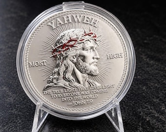 Jesus Christ Religious Medallion - Silver Tone Christian Collectible Coin - Crown of Thorns Cross - John 1:9 Faith Gift