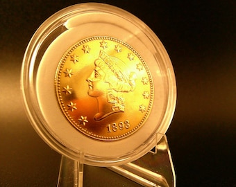 Rare Vintage Liberty 20 Dollar Gold Coin Replica - Gold Tone Collectible Display Coin - Historic US Currency Reproduction - Collectors Gift