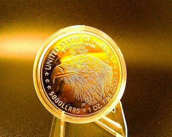 2024 American Eagle Gold Coin Replica - 1oz Gold Tone Prop Coin - Collectible Display Piece - US Coin Reproduction Collectors Gift