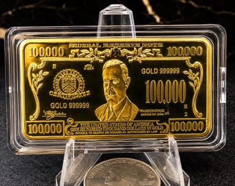 Gold Bar Note Replica (Not Real Gold) - Gold Plated Collectible Banknote - Novelty Display Piece