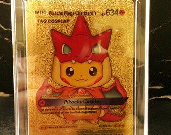 Pikachu Gold Foil Pokémon Display Card - Custom Encased Collectible - Prop & Coin Co