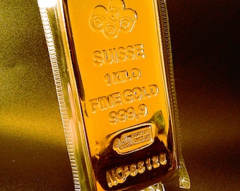 PAMP Suisse 1 Kilo (1kg) Gold Bar Replica - 24K Gold Layered - Bullion Look Ingot Collectible - Office Desk Display Decor - Photo Prop