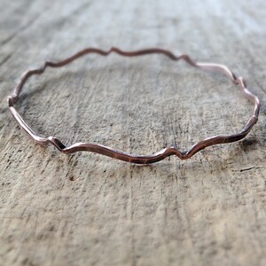 Antique Copper Bangle Bracelet: Hammered Scroll Design, Boho Jewelry