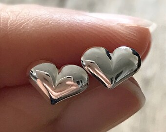 LAST PAIR Sterling silver puffy heart earrings for her. Mini heart shaped stud earrings. Dainty post earrings.