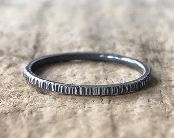 Oxidized silver tree ring. Sterling Band Ring, Rustic Ring, Skinny Rings, Boho Rings. Oxidized silver ring., Stacking Rings