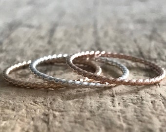 Set of 3 Twist Rings, Set of Three, Tricolor Ring Set, 3 Ring Set, Minimalist Ring, Minimalist Jewelry, Stacking Rings, Boho ring set