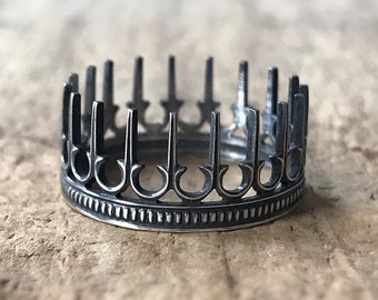 LAST ONE! Steampunk Ring, Medieval Ring, Gothic Ring, Boho Crown, Statement Ring, Antique Sterling Silver, 925, Stacking Rings - SIZE 5.25