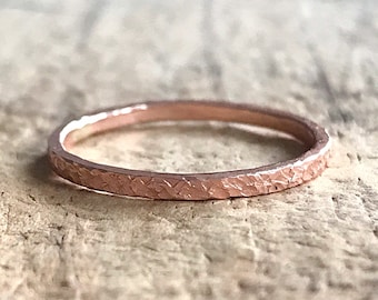 Rustic Rose Gold Ring, 14K Rose Gold Fill, Raw Silk Textured Band, Rose Gold Ring For Her, Layering Ring, Minimalist Ring