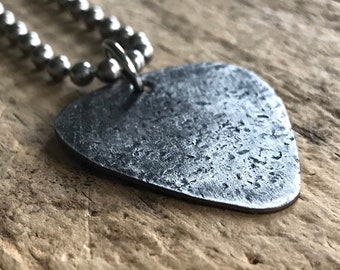 ONE LEFT! Textured Plectrum, Guitar Pick Necklace, Electric Guitar, Stainless Steel, Musician, Music Festival, Boho Necklace, Bohemian