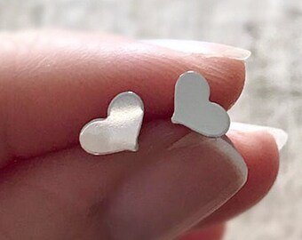 Cute heart earrings. Minimalist silver stud earrings. Romantic boho jewelry. Push present for new mom. Small post earrings for women.