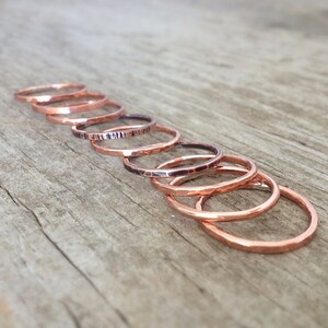 Set of 5 RAW copper Rings. Textured ring set. Rustic copper jewelry gift for her. Boho rings for women. UNSEALED. UNCOATED image 4