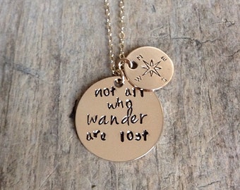 Gold Filled Necklace, Hand Stamped Disc Necklace, Not All Who Wander Are Lost, Layering Necklace, Minimalist Necklace, Minimalist Jewelry