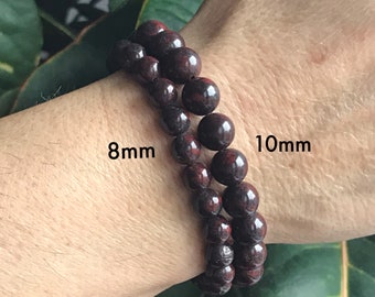 Pulsera de jaspe burdeos para hombre, pulsera exótica, pulsera de cuentas, cuentas de 8 mm, regalo para novio
