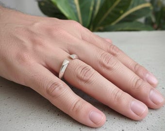 Men’s Sterling Silver Geometric Pyramid Ring Open Cuff Band
