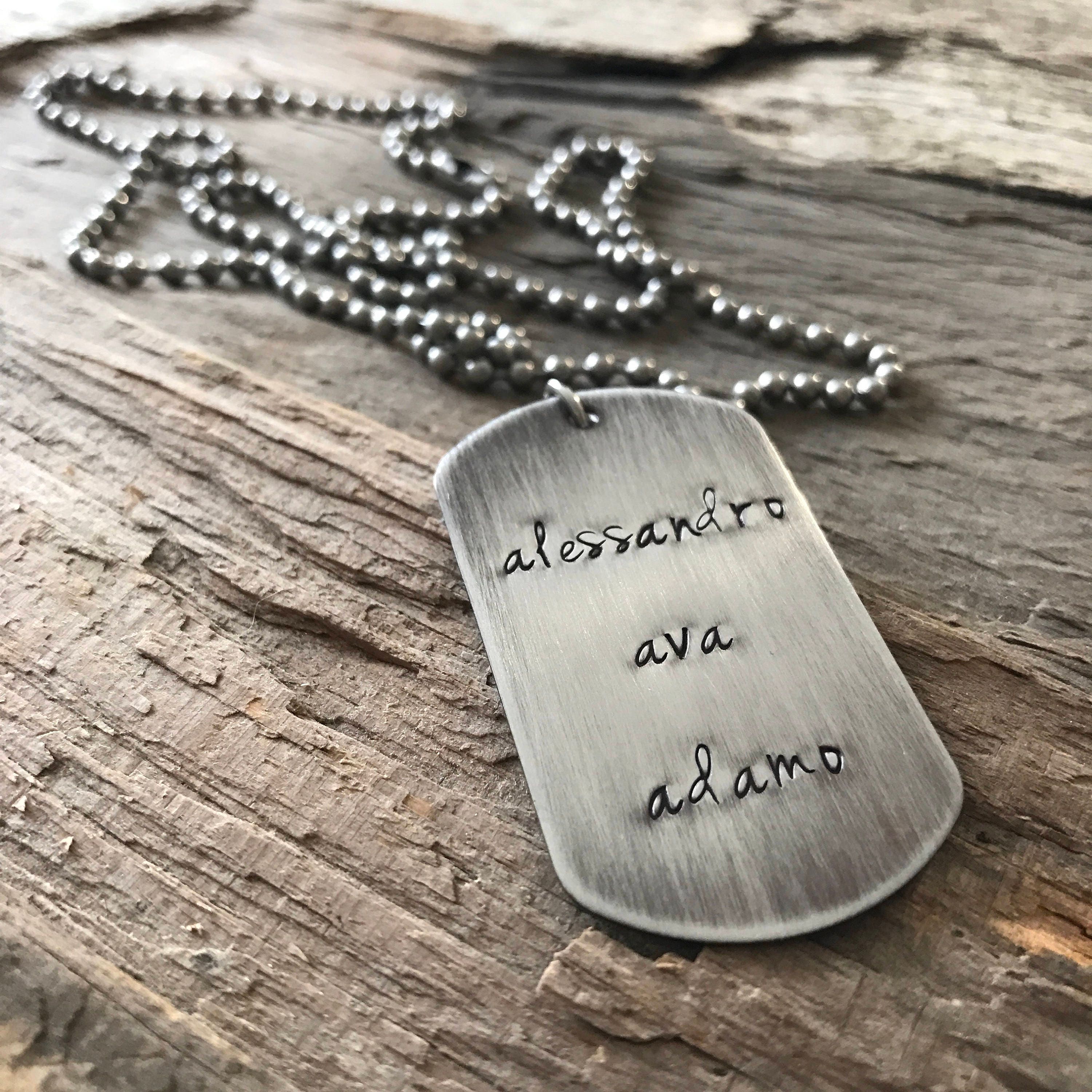 2 Personalized Dog Tags Necklace, Two Army ID Tag With Text, Coordinates  Necklace for Men, Solid Sterling Silver With Ball Chain H107 